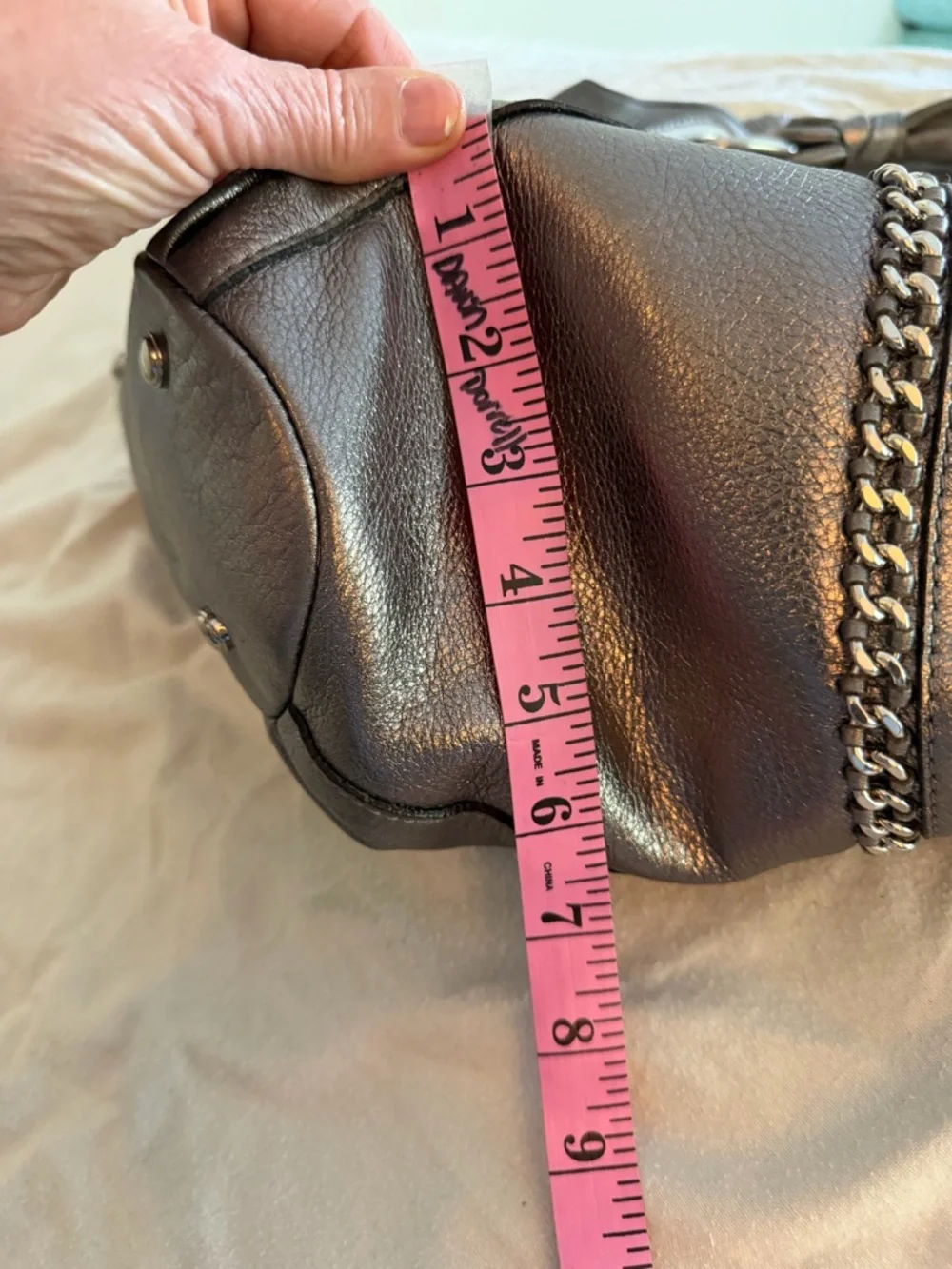 b. makowsky Metallic Gray Leather Shoulder Satchel - Picture 10 of 10